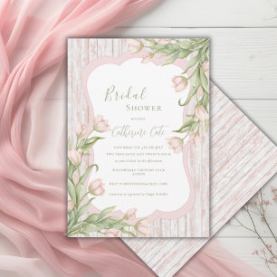 Roze tulpen bloemrijke vintage rustieke bruidsuitn kaart