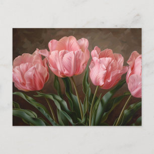 Roze Tulpen Botanische Olieverfschilderij Briefkaart