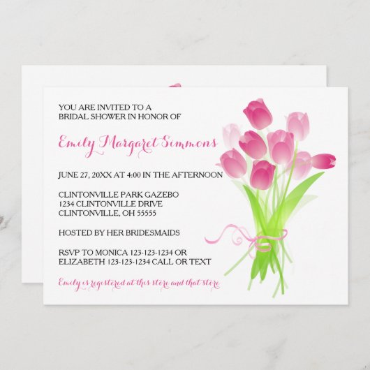 Roze Tulpen - Bridal Shower-uitnodiging Kaart (Voorkant / Achterkant)