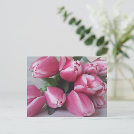 Roze tulpen briefkaart (Staand voorkant)