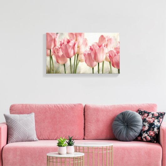 Roze tulpen canvas afdruk (Insitu (Woonkamer))