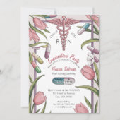 Roze Tulpen & Capsules Nurse Afstuderen uitnodigin Bedankkaart (Voorkant)