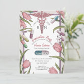 Roze Tulpen & Capsules Nurse Afstuderen uitnodigin Bedankkaart (Staand voorkant)