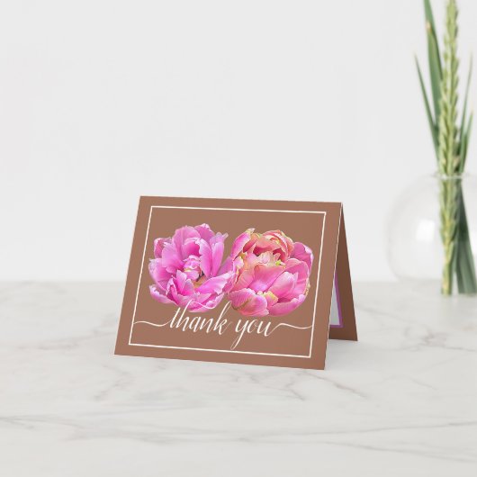  Roze Tulpen Chic Bloemen Boeket Dank u Kaart (Voorkant)
