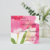 Roze tulpen die de datumkaart opslaan save the date (Staand voorkant)