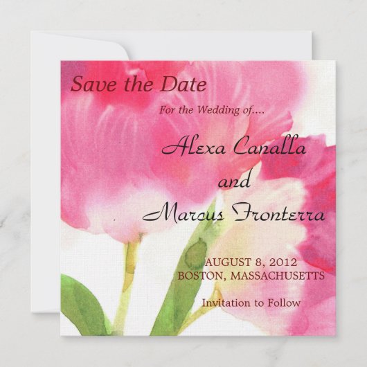 Roze tulpen die de datumkaart opslaan save the date (Voorkant)