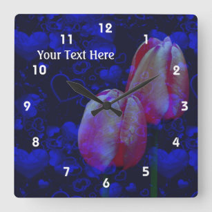 Roze Tulpen en Blauwe Harten Vierkante Klok