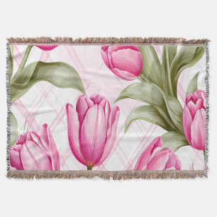 Roze tulpen en geruite voorjaarsbloemen deken