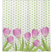  roze tulpen en groene Stippen Elegant Floral Douchegordijn (Voorkant)