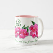 Roze Tulpen en Hart Custom Text Tweekleurige Koffiemok (Voorkant rechts)