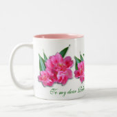 Roze Tulpen en Hart Custom Text Tweekleurige Koffiemok (Links)