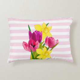 Roze tulpen en narcissen bloem accentkussen accent kussen