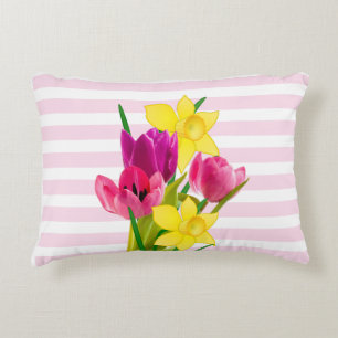 Roze tulpen en narcissen bloem accentkussen accent kussen