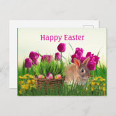 Roze tulpen en paasvakantie briefkaart (Voorkant / Achterkant)