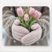 Roze tulpen en sneeuwvlokken muismat (Voorkant)