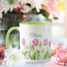  roze tulpen en witte doorgangen Mok koffie