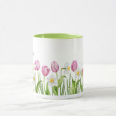 roze tulpen en witte doorgangen Mok koffie (Midden)