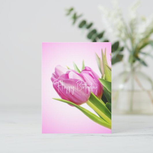 Roze tulpen feestdagenkaart (Staand voorkant)