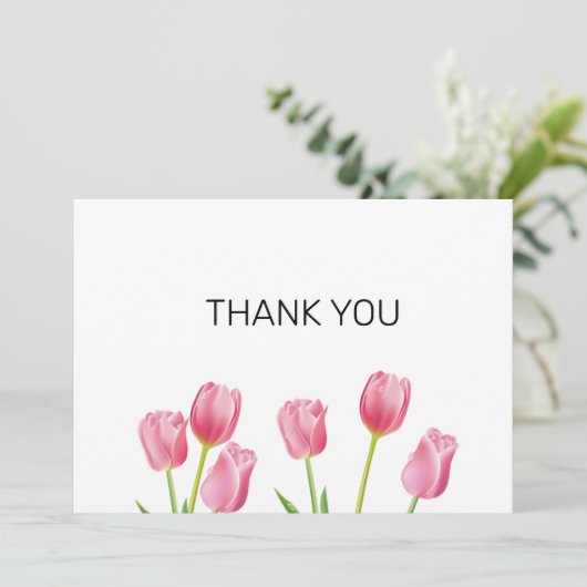 Roze Tulpen Flat Hartelijk dank Feestdagenkaart (Staand voorkant)