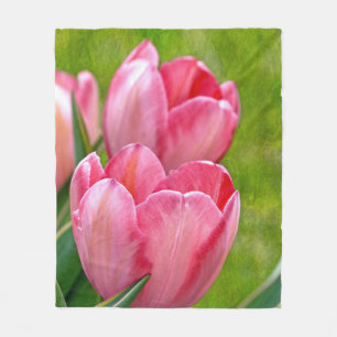 Roze tulpen fleece deken