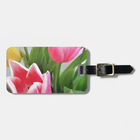 Roze tulpen, Floral Spring Bouquet, Flowers Bagagelabel (Voorkant horizontaal)
