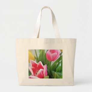 Roze tulpen, Floral Spring Bouquet, Flowers Grote Tote Bag