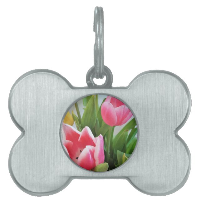 Roze tulpen, Floral Spring Bouquet, Flowers Huisdieren Naamplaatje (voorkant)