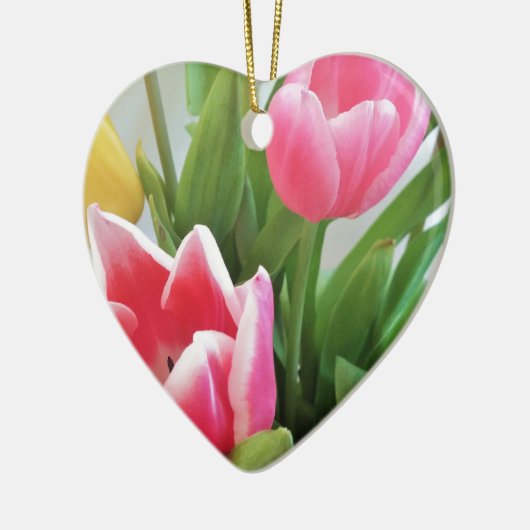 Roze tulpen, Floral Spring Bouquet, Flowers Keramisch Ornament (Links)