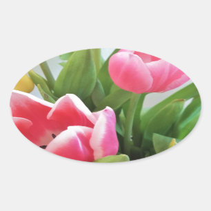 Roze tulpen, Floral Spring Bouquet, Flowers Ovale Sticker