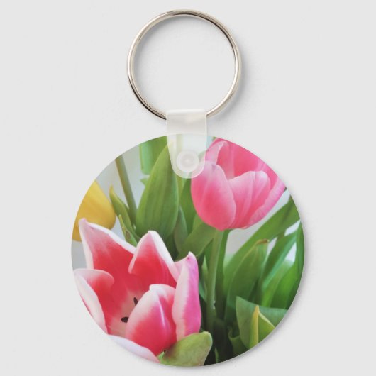 Roze tulpen, Floral Spring Bouquet, Flowers Sleutelhanger (Voorkant)