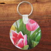 Roze tulpen, Floral Spring Bouquet, Flowers Sleutelhanger (Voorkant)
