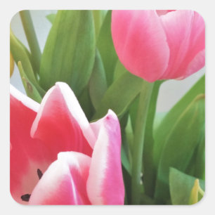 Roze tulpen, Floral Spring Bouquet, Flowers Vierkante Sticker