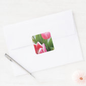 Roze tulpen, Floral Spring Bouquet, Flowers Vierkante Sticker (Envelop)