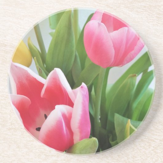 Roze tulpen, Floral Spring Bouquet, Flowers Zandsteen Onderzetter (Voorkant)