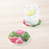 Roze tulpen, Floral Spring Bouquet, Flowers Zandsteen Onderzetter (Zijkant)