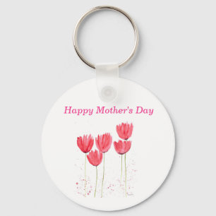 Roze Tulpen florale waterverf elegant Mam Sleutelh Sleutelhanger