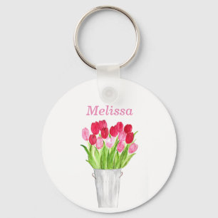 Roze Tulpen florale waterverf elegant rustig Sleutelhanger