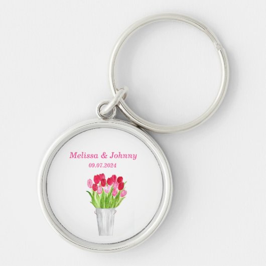 Roze Tulpen florale waterverf elegant Wedding Keyc Sleutelhanger (Voorkant)