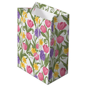 Roze tulpen, gele narcissen, paarse hyacinten medium cadeauzakje