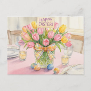 Roze tulpen Gelukkig Pasen  Briefkaart