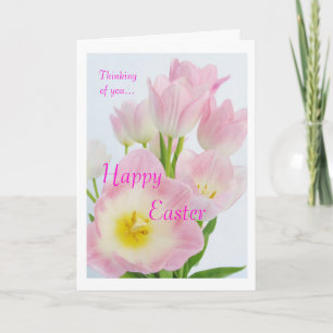 Roze Tulpen: Gelukkig Pasen: Denken aan jou Feestdagen Kaart