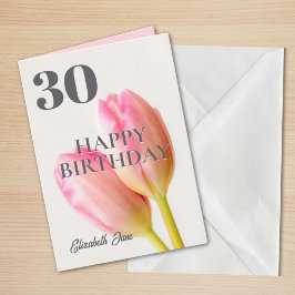 Roze Tulpen Gepersonaliseerd 30 Happy Birthday Kaart