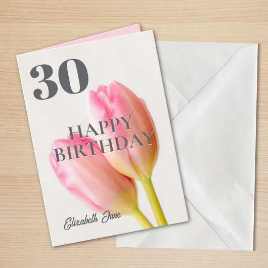 Roze Tulpen Gepersonaliseerd 30 Happy Birthday Kaart