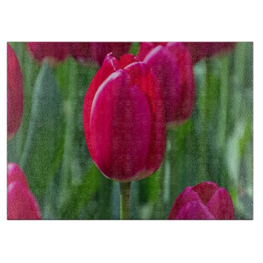 Roze tulpen glas snijplank (Voorkant)