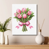 Roze Tulpen Groen Bloemen Canvas Afdruk