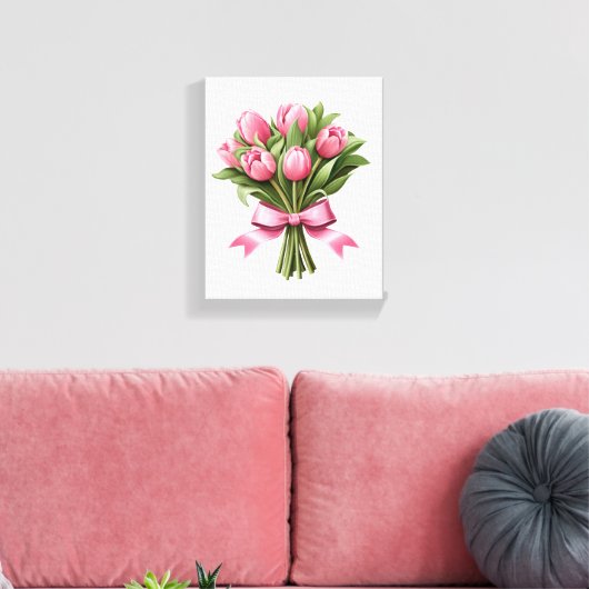 Roze Tulpen Groen Bloemen Canvas Afdruk (Insitu (Woonkamer))