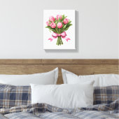 Roze Tulpen Groen Bloemen Canvas Afdruk (Insitu (Slaapkamer))