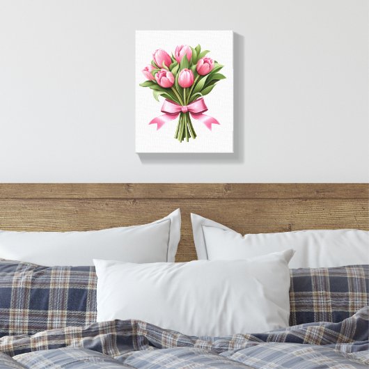 Roze Tulpen Groen Bloemen Canvas Afdruk (Insitu (Slaapkamer))