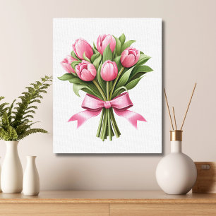 Roze tulpen groenbloeiende bloemen canvas afdruk