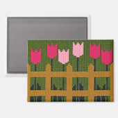 Roze Tulpen Groene Tuin Artisan Haakprint Magneet (Voorkant / Achterkant)